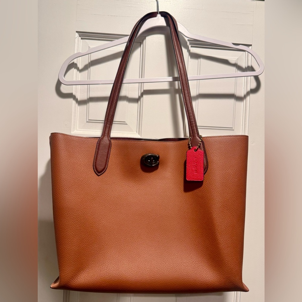Coach Willow C0692 Colorblock Polished Pebble Leather Saddle/Gunmetal Tote EUC